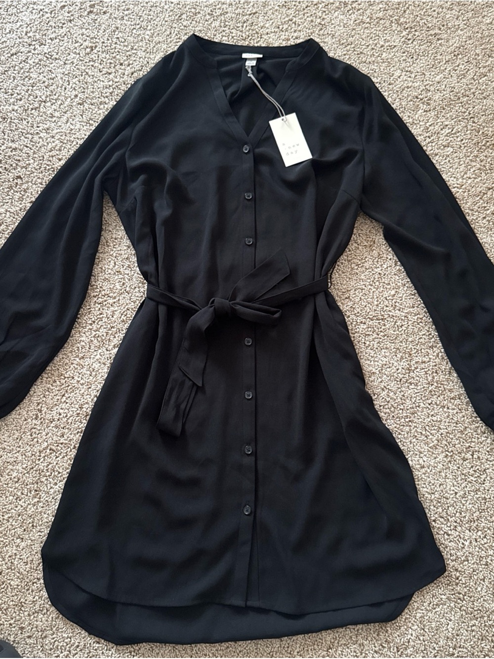 Black Button-Front Tie-Waist Dress - A New Day